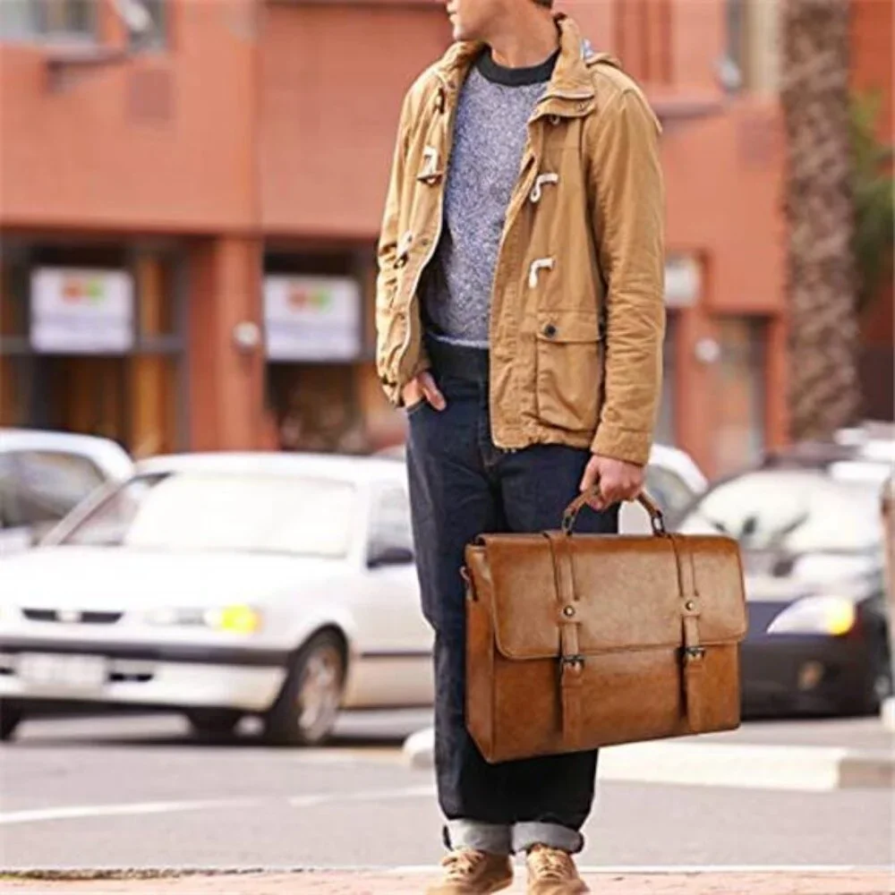 Mens Leather Messenger Bag Waterproof Laptop Briefcase Shoulder Bag 15 Inch